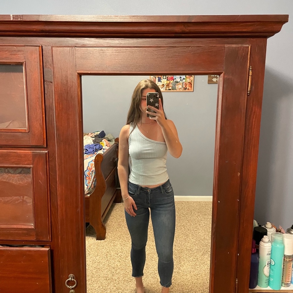 Light blue one shoulder American Eagle top